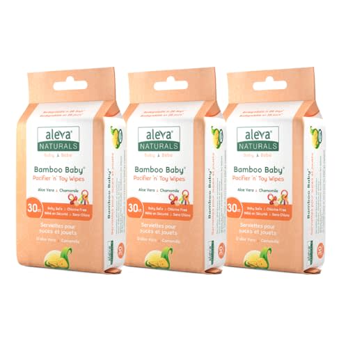 Aleva Naturals Pacifier & Toy Wipes - Pacifier Wipes, Baby Toy Wipes, Bottle Wipes, Extra Strong and Ultra Soft, Value Pack- 30ct x 3 (90 Wipes Total)