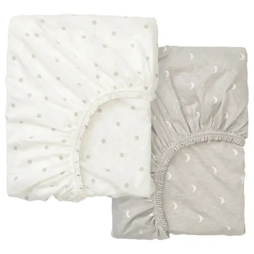 LENAST Crib Fitted Sheet 2 pack - Dotted / Moon 28 x 52"