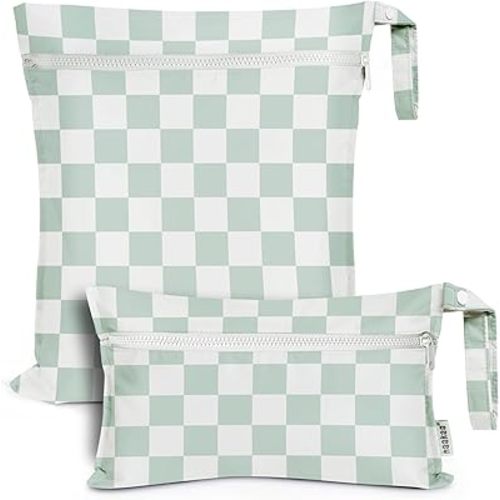 haakaa Water Resistant Wet Bags for Baby Wet Dry Bags for Cloth Diaper, Reusable Wet Bags for Baby Items, Swimsuit & Travel, 2pcs, Checkered Days
