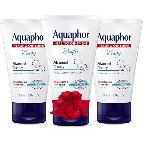Aquaphor Baby Healing Ointment, Advanced Therapy for Chapped Cheeks and Diaper Rash, Holiday Baby Gifts, 3 Oz Tube, Pack of 3