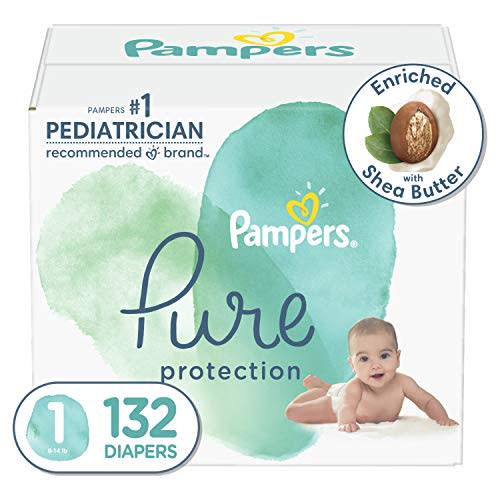 Diapers Size 1, 132 Count - Pampers Pure Protection Disposable Baby Diapers, Hypoallergenic and Unscented Protection, Enormous Pack