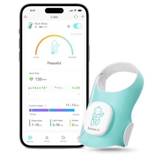 New Sense-U Baby Sleep Sock Monitor, Track Sleep & Movement, Bluetooth, App...