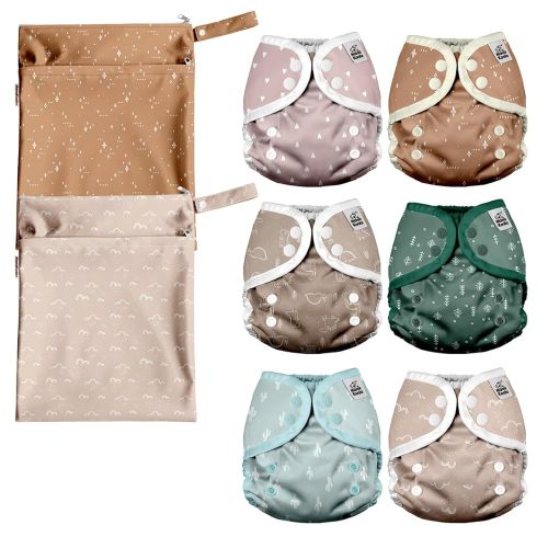 Mama Koala Reusable Adjustable Cloth Diaper Covers Size S,with 2 Pack Waterproof Wet Dry Bags