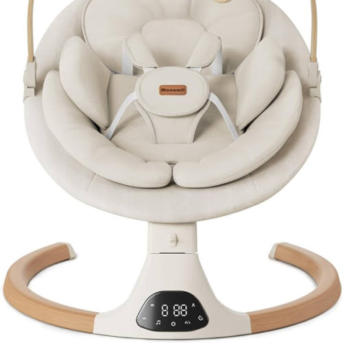 Baby Swings for Infants, Monamii Baby Swing, Infant Swing with 5 Speeds, 10 Lullabies, Electric Swing for Baby, Indoor & Outdoor Use (Beige)