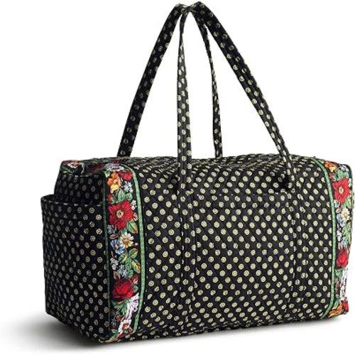 Vera Bradley Women's Premium Cotton Large Original Duffel Bag – Carry On Weekender Travel & Gym Bag – Vibrant Black, 58L