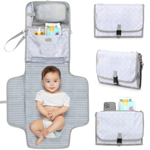 KeaBabies Portable Diaper Changing Pad, Baby Changing Mat (Gray Mod) | Waterproof, Wipeable, Large, Padded, On The Go, Car, Travel Diaper Clutch Bag, Easy to Use Pockets for Newborn Essential