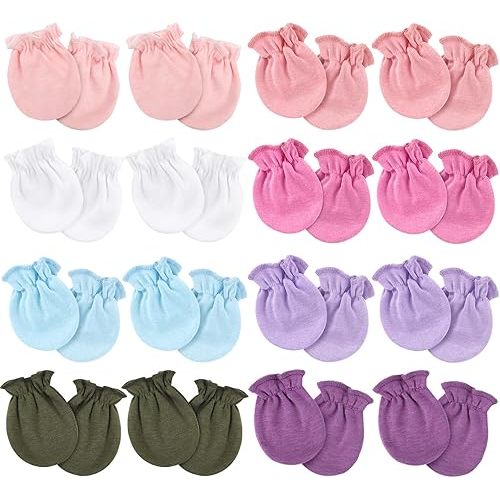 Newborn Baby Mittens No Scratch Cotton Elastic Wrist Gloves Infant Toddler Mittens for Baby Boy Girl 0-6 Months