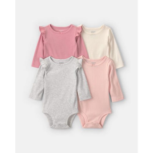 Baby Girl 4-Pack Ribbed Ruffle Long-Sleeve Multipack Bodysuits | Carter's