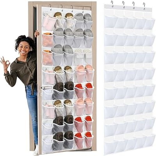 Windyun 40 over the Door Shoe Organizer Large White Mesh Pocket Hanging Shoe Rack for Closet Clear Nonslip Behind Door Storage Holder Back to School Organizer for Dorm Room College Classroom Storage