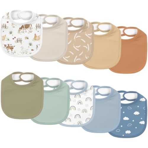 10 Pack Cotton Snap Bibs for Baby Boy Girl, Super Soft Drool Bibs for Teething and Feeding