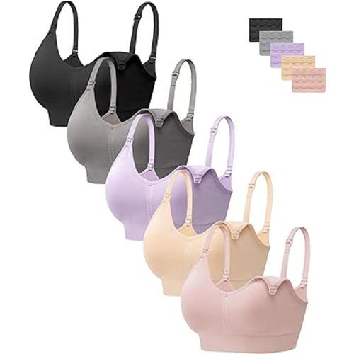 habibee Womens Nursing Bras for Breastfeeding, Maternity Bras with Extenders 5 Pack