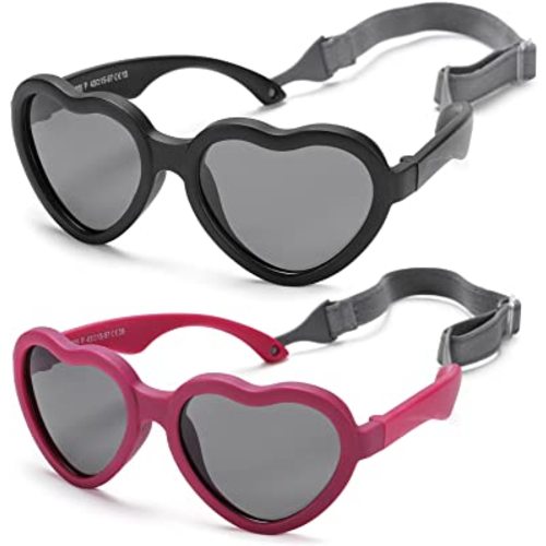 Flexible Heart Shaped Baby Polarized Sunglasses with Strap Adjustable Toddler & Infant Age 0-24 Months