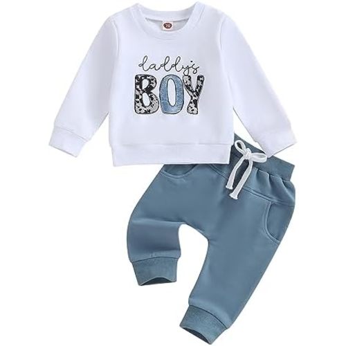 Toddler Baby Boy Clothes Cute Letter Print Long Sleeve Sweatshirt Tops and Stretch Pants Newborn Fall Winter Outfit