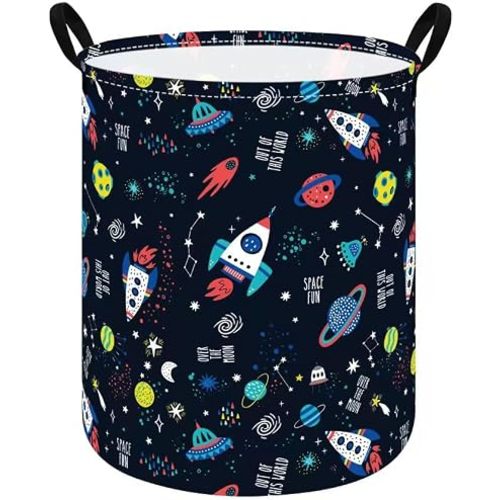 Space Rocket Laundry Hamper for Boys Room, Foldable Toy Storage Basket