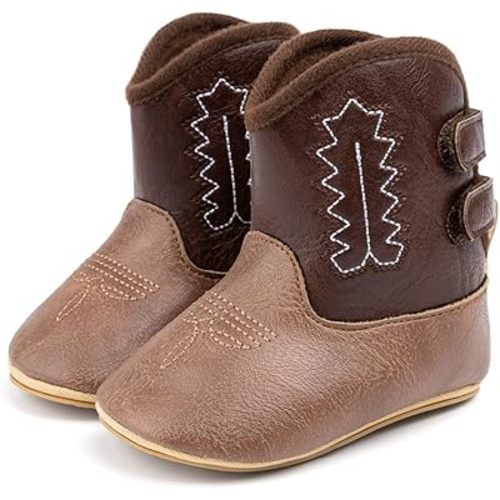 HsdsBebe Baby Boys Girls Western Cowboy Boots Infant Moccasins High Top Booties Toddler Soft Sole Non-Slip First Walker Crib Shoes