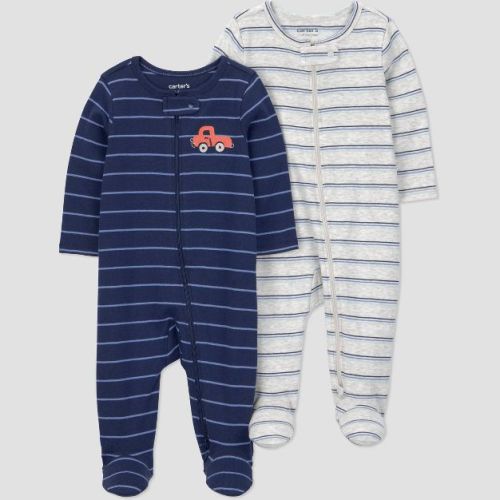 Carter's Just One You® Baby Boys' 2pk Striped Sleep N' Play - Gray/Navy Blue 3M