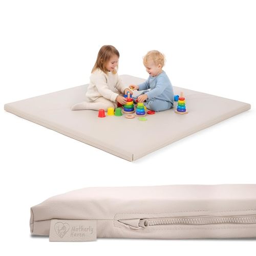 Motherly Haven Thick Baby Play Mat – 50x50x1 Rollable Foam Floor Mat for Babies, Tummy Time, Crawling & Safe Indoor Play – Waterproof, Non-Toxic & Easy to Clean – Beige