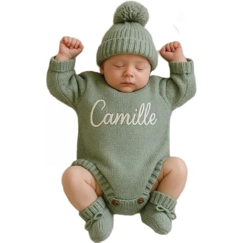 Personalized Embroidered Name Baby Romper Set,Baby Coming Home Outfit, 100% Cotton Knit, Gender Neutral