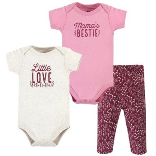 Hudson Baby Infant Girl Cotton Bodysuit and Pant Set, Little Love Flowers Short Sleeve, 0-3 Months
