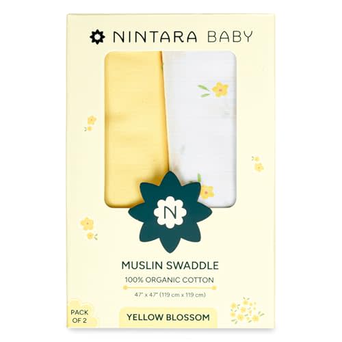 NINTARABABY Swaddles for Newborns - 100% Organic Premium Muslin Cotton, 47" x 47", Ultra-Soft, Breathable, Lightweight, Multipurpose, Gifts for 0-3 Months, Pack of 2