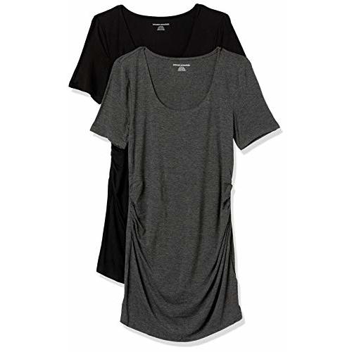 Amazon Essentials Women's Maternity Short-Sleeve Rouched Scoopneck T-Shirt, Pack of 2