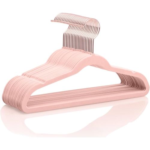 MIZGI Kids Velvet Hangers,Non-Slip Big Kids Hangers,14 Inch Hangers for Youth,Teen Clothes,Pack of 50(Blush Pink)
