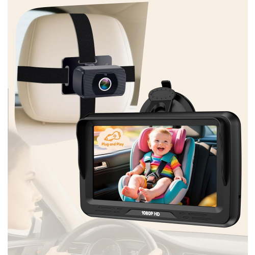 Baby Car Camera HD 1080P - Rear-Facing Infant Monitor with Night Vision Car Camera for Baby 150° Wide-Angle Lens Anti-Glare Screen Easy Install 360° Adjustable Display