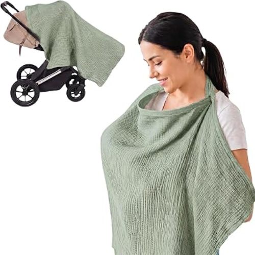 Nursing Cover Breastfeeding, 100% Cotton Breastfeeding Cover Mother Nursing Apron Couverture Allaitement (Light Green)