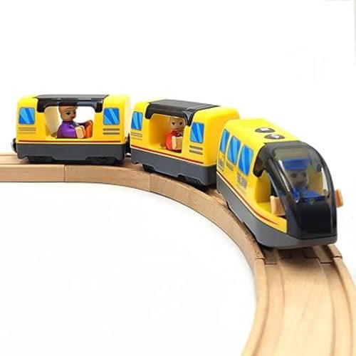 DSHMIXIA Battery Operated Train for Wooden Train Track Set Toys for 3 4 5 Year Old Boys Kids Action Locomotive Train Magnetic Connection (Without Battery) (Yellow)
