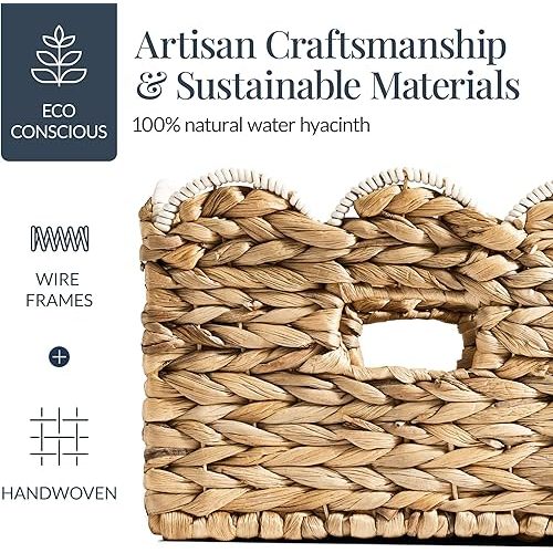 Best Choice Products 16x12 Scalloped Shelf Baskets, Woven Storage Bins, Storage Organizers for Pantry, Living Room, Bedroom, Nursery & Laundry, 2 Pack - Natural with White Trim