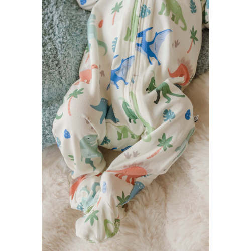 Bamboo Zipper Footie in Little Fossil Neutral | Caden Lane