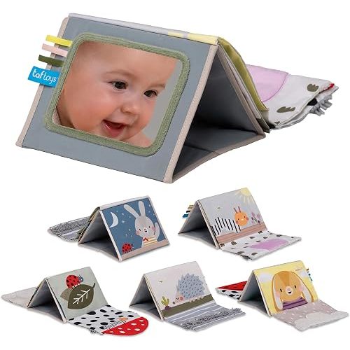 Taf Toys Tummy Time Sensory Book with Crinkle Pages & Soft Textures, High Contrast Patterns, Baby-Safe Mirror for Newborns and Infants, Tummy Time Toys for Babies 0-6 6-12 Months, Boys Girls Baby Gift