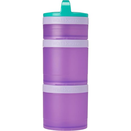 Whiskware Stackable Snack Containers for Kids and Toddlers, 3 Stackable Snack Cups for School and Travel, Green/Purple/Purple