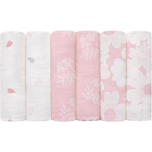 GLLQUEN BABY Receiving Blanket Boy Cotton Muslin Swaddle Blankets Girl Newborn Squares Breathable & Soft Thin Baby Blankets Cloths Double Absorbent Infant Swaddling Wrap - 6 Pack (Rosebud)