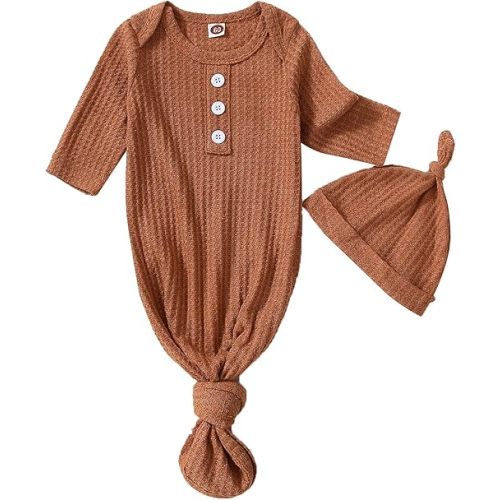 Twopumpkin Baby Girl Boy Coming Home Knotted Gown Unisex Newborn Infant Sleep Onesie Outfit Cute Baby Winter Pajamas