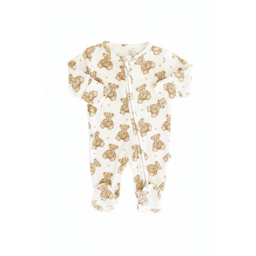 Beary Sweet Bamboo Waffle Zipper Footie