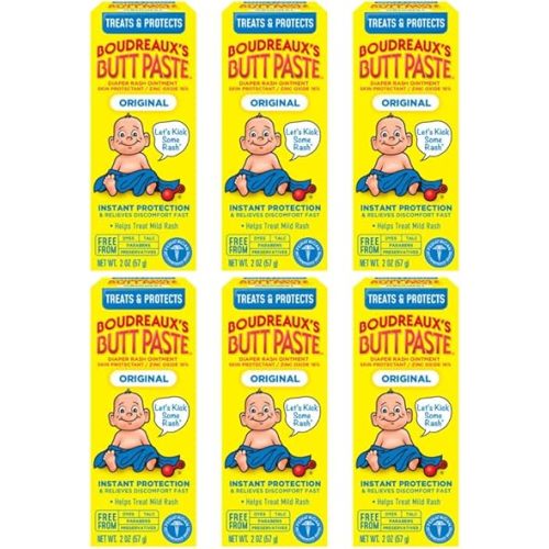 Boudreaux's Butt Paste Original Diaper Rash Cream, Ointment for Baby, 2 oz Tube (Pack of 6)