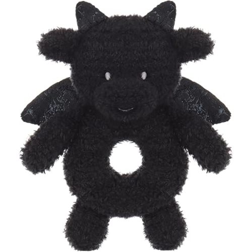 Apricot Lamb Dragon Rattle Soft Baby Rattle for Boys and Girls, Plush Stuffed Animal Rattle Toy Lovey for The Newborn, 0-3 Months, 0-6 Months and Above, 4.8 Inches (Black)