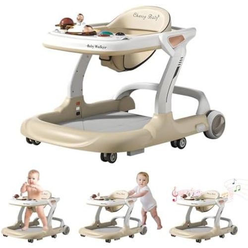 Baby Walker,Music & Lights Baby Walker with Wheels,9 Adjustable Heights Baby Activity Center,Baby Walkers with Foot Pads for Boys Girls Babies 6-18 Months,Anti-Fall Bouncer Combo