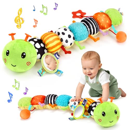 Baby Stuffed Musical Caterpillar Toys for 0-6 6-12 Months, Multi-Sensory Toy for Babies 3 6 9 12 18 Months, Tummy Time Toys for Newborn Infants Boys & Girls, Perfect Baby Shower & Baby Gifts