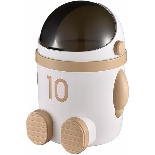 Sylfaen Astronaut Trash Can Wastebasket, 12 Liter / 3.2 Gallon Bathroom Garbage Can with Lid, Garbage Can for Kids, Cute Trash Can for Bedroom, Kids Room, Bathroom, Living Room (Khaki)