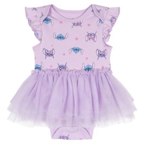 Disney Lilo & Stitch Newborn Baby Girls Bodysuit Dress Purple Angel 0-3 Months