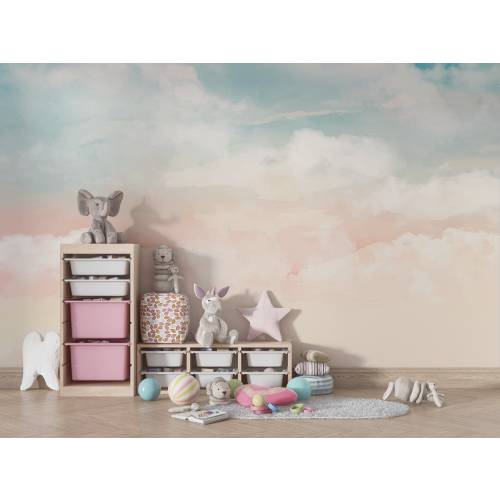 Kids Pastel Sky Cloud Wallpaper | Soft Watercolor Sky Wall Mural | Peel and Stick