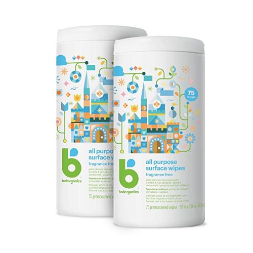 Babyganics All Purpose Surface Wipes, Fragrance Free, 150 Count (75 Count, 2 Pack), Plant Based and Non-Abrasive, No Ammonia, No Bleach - 75 Count (2 Pack)
