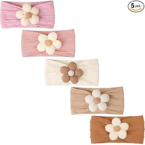 CÉLLOT 5 Pcs Baby Flower Headbands Baby Girls Nylon Headbands Soft Hairbands Hair Accessories for Newborn Infant Toddler Kids