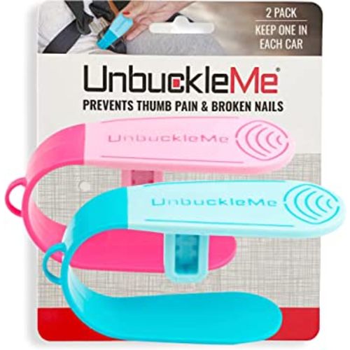 UnbuckleMe Car Seat Buckle Release Tool (As Seen on Shark Tank) - Easy Opener Aid for Arthritis, Long Nails, Older Kids - Button Pusher for Infant, Toddler, Convertible Car Seats (2 Pack, Blue & Pink)