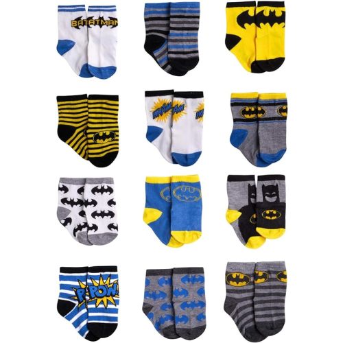 DC Comics Baby Boys’ and Girls’ Socks - 12 Pack Batman, Wonder Woman, Superman, Justice League, Super Girl Socks (0-24M)