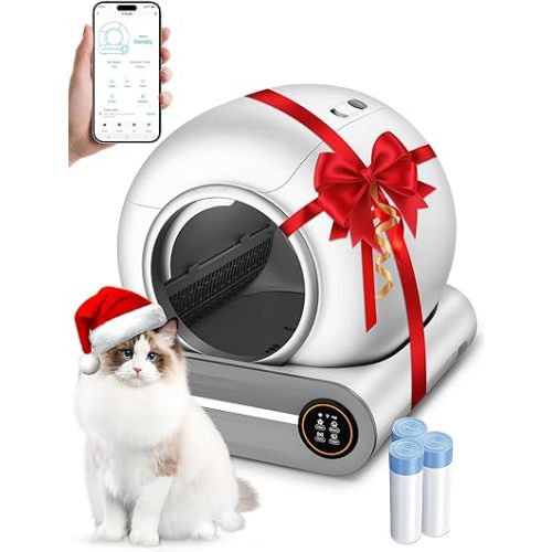 Automatic Litter Box, (2026) Multi-Function Upgrade Robot Self Cleaning Litter Box for Multiple Cats, 65L+9L Extra Large, APP Control, Deodorization, 1 Odor Eliminator, 3 Rolls Litter Bag Liners
