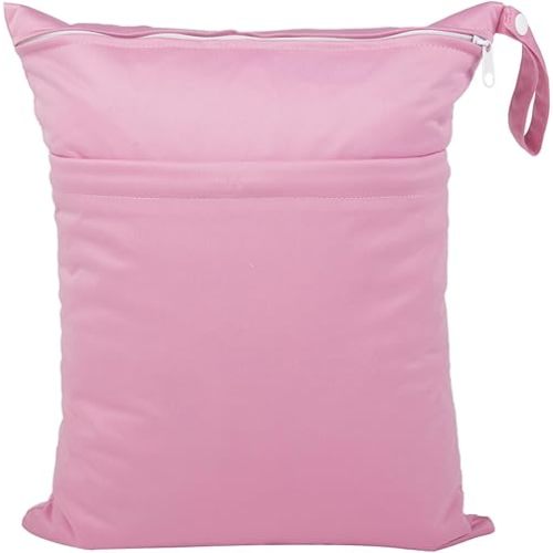 Wet Dry Bag for Baby Cloth Diapers, Waterproof Reusable with Two Zippered Pockets Travel Beach Pool Soiled Baby Items Yoga Gym Bag for Swimsuits or Wet Clothes (pink)