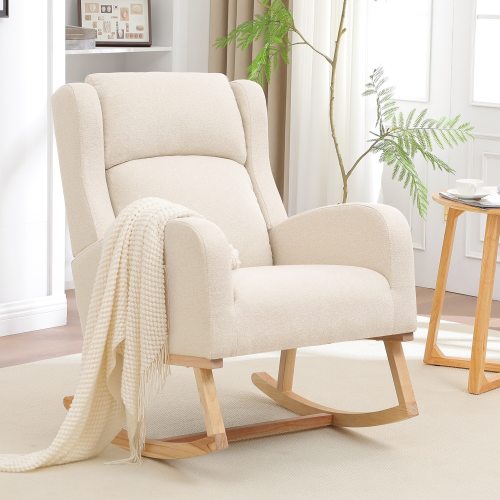 Nursing Rocking Chairs for Mom Nursery,Comfy Wingback Glider Rocking Armchair with Side Pocket